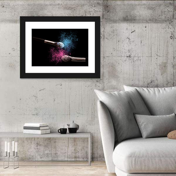 Two Makeup Brushes Powder Explosion Canvas Wall Art