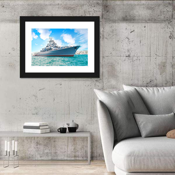 Military Navy Ship In The Bay Canvas Wall Art