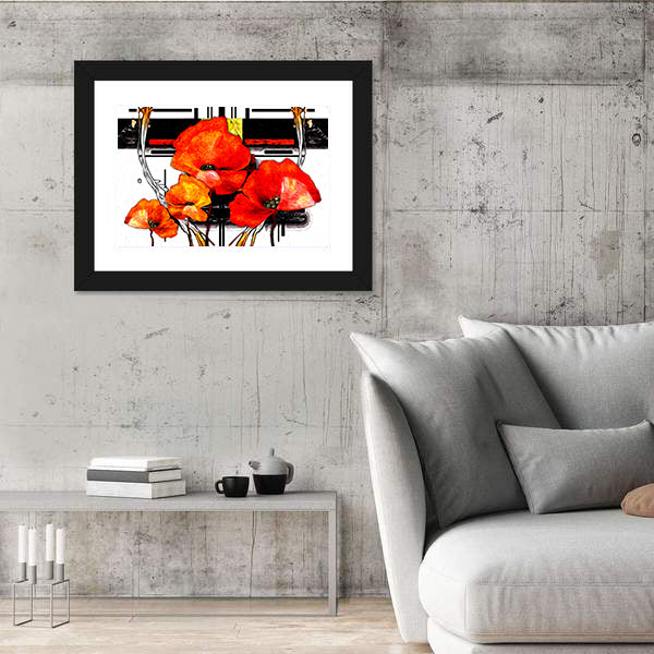 Red and Orange Poppies Abstract Illustration Canvas Wall Art