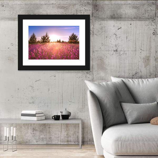 Blossoming Meadow at Sunrise Canvas Wall Art