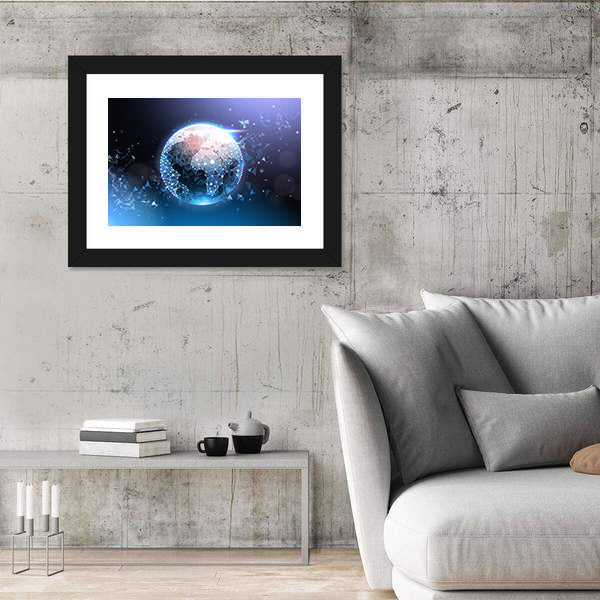 Digital Wireframe Globe Network Canvas Wall Art