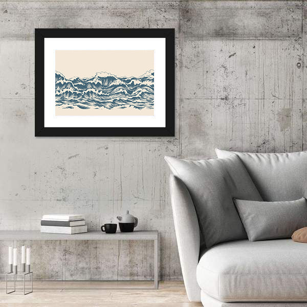 Ocean Waves Woodblock Sketch Canvas Wall Art