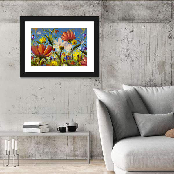 Vibrant Wildflower Meadow with Daisies Canvas Wall Art