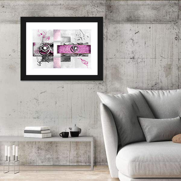 Magenta Band with Silver Orbs Abstract Canvas Wall Art