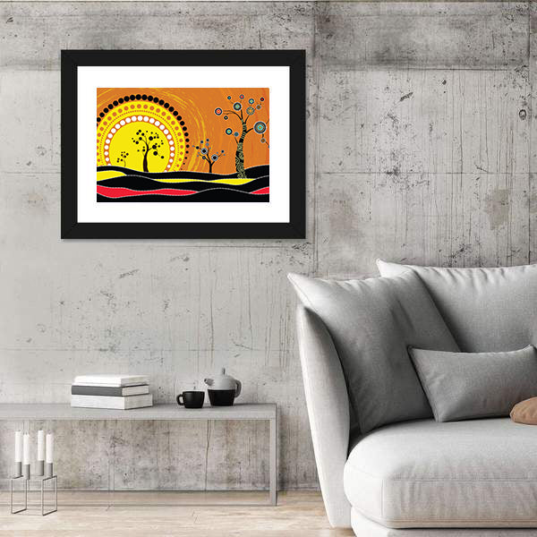 Aboriginal-style Sunset on Rolling Hills Canvas Wall Art