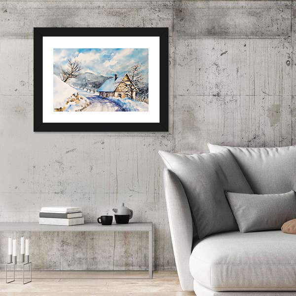 Heavy Snowfall In Winter Mountains Canvas Wall Art