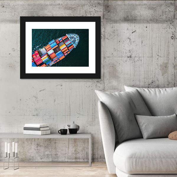 Birds-eye Cargo Ship with Containers Canvas Wall Art