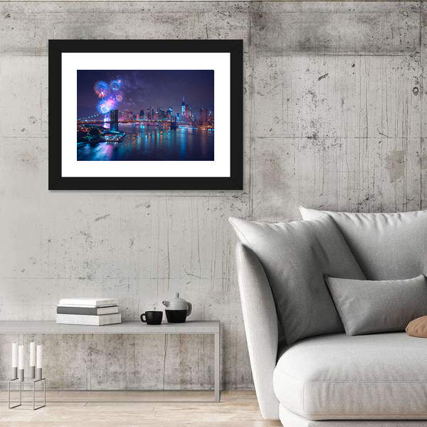 Fourth of July Fireworks Over New York Canvas Wall Art