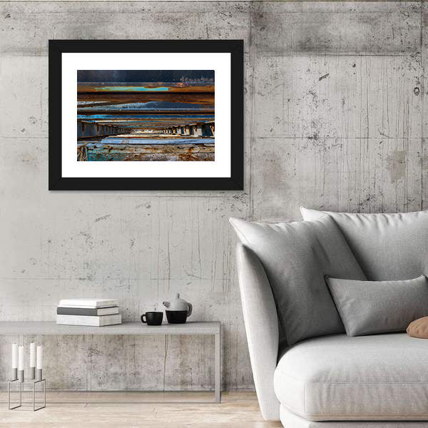 Under Pier Rusted Beams and Weathered Wood Canvas Wall Art