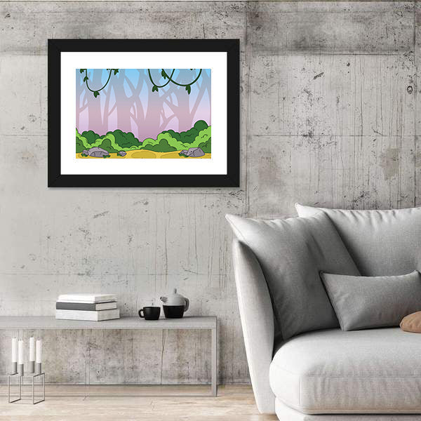 Seamless Cartoon Jungle Pattern Canvas Wall Art