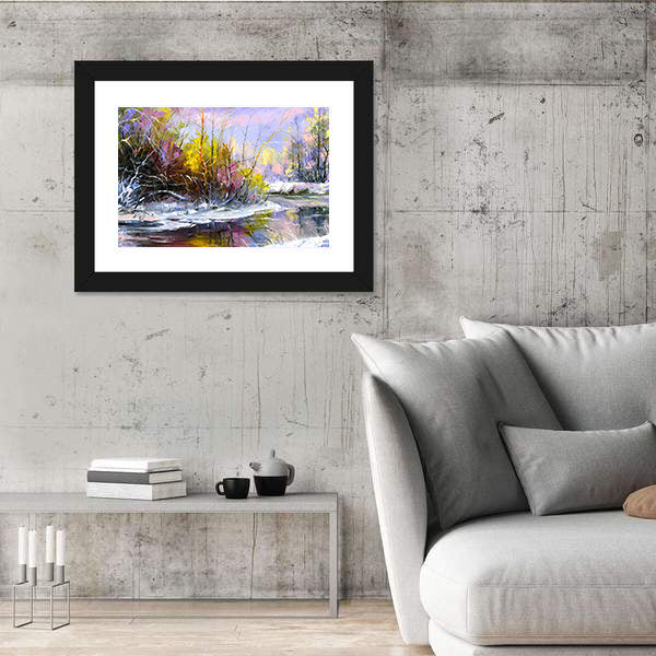 Winter Calm River Canvas Wall Art