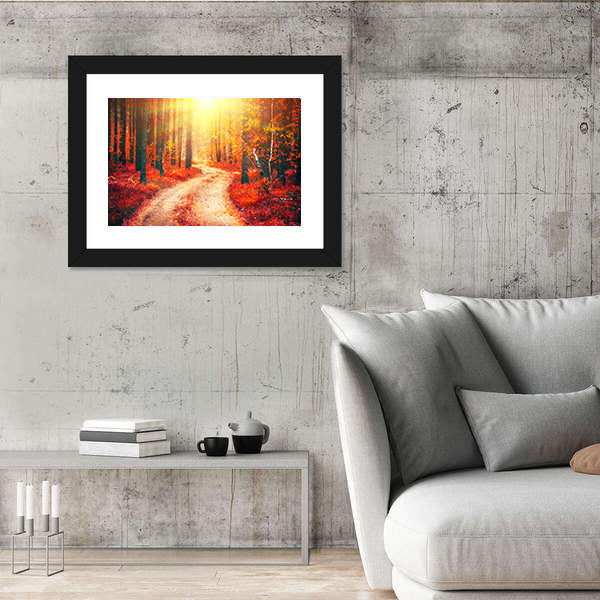 Autumnal Park With Pathway Canvas Wall Art
