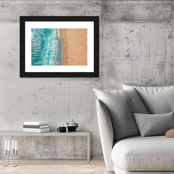 Coastline Beach Ocean Waves With Foam On The Sand Canvas Wall Art