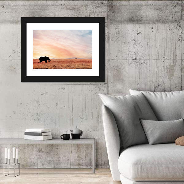 Lonely Elephant In Savannah Sunset Canvas Wall Art