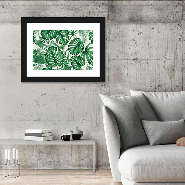 Monstera and Palm Leaves Pattern Canvas Wall Art