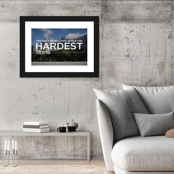 Workout Quote Over Alpine Mountain Road Canvas Wall Art