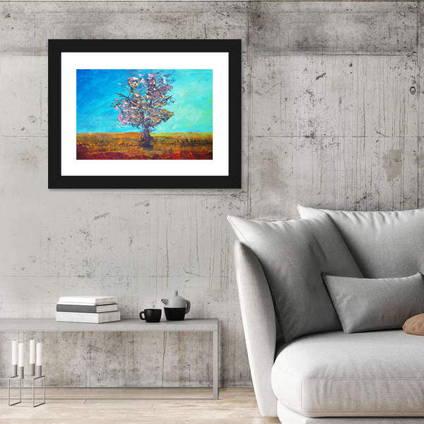 Solitary Blossom Tree in Field Canvas Wall Art