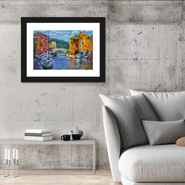 Port Grimaud Canal Scene with Sailboat Canvas Wall Art