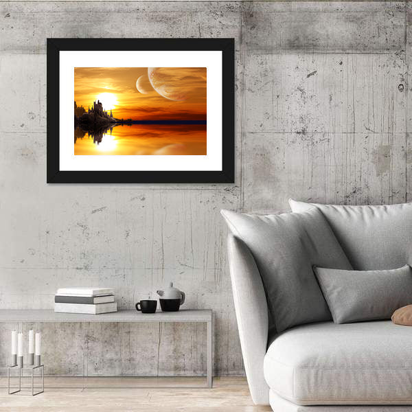 Alien Planet Sunset with Twin Moons Canvas Wall Art