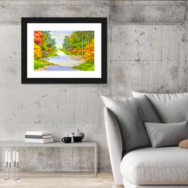 Autumn Forest Creek Canvas Wall Art