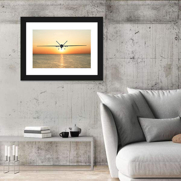 Unmanned Military Drone At Sunset Canvas Wall Art