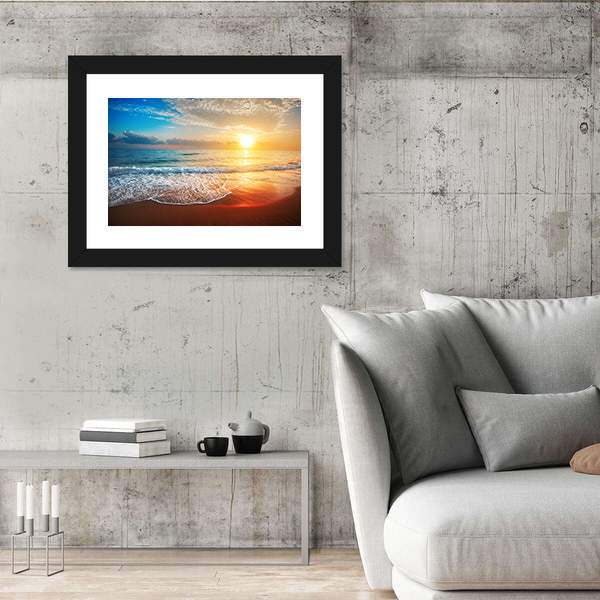 Sea Beach At Sunset Canvas Wall Art