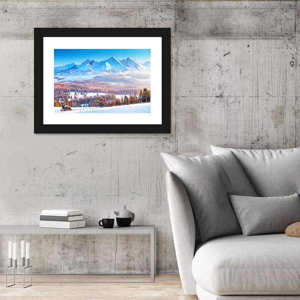 Snowy Mountain Peaks In Frosty Morning Canvas Wall Art