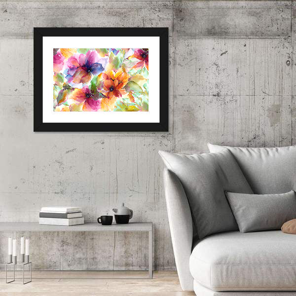 Seamless Watercolor Floral Pattern Canvas Wall Art