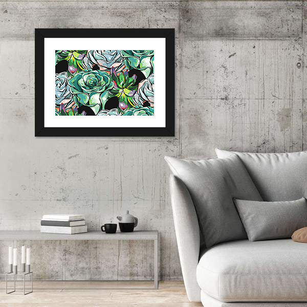 Succulent Cacti Flowers Pattern Canvas Wall Art