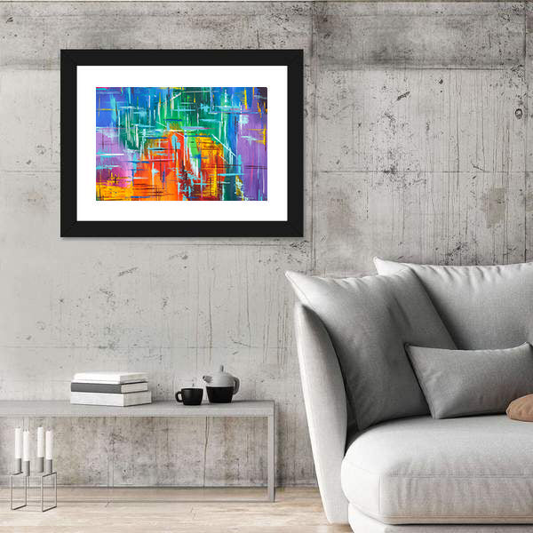 Colorful Geometric Grid Abstract Canvas Wall Art