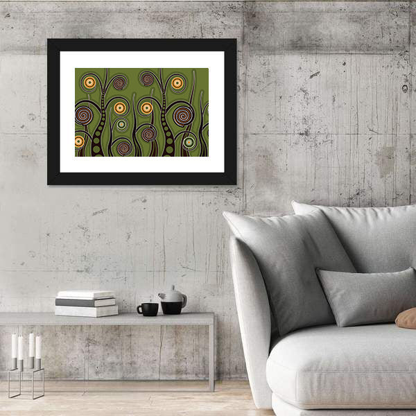 Olive Dotted Tree Dot Painting Canvas Wall Art