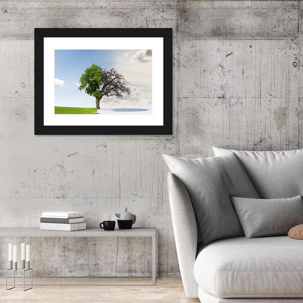 Tree Split Between Summer and Winter Canvas Wall Art