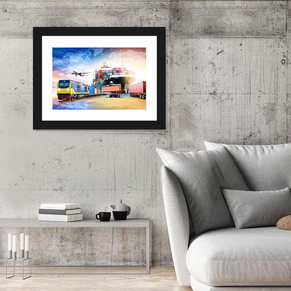 Global Logistics Transport Collage Canvas Wall Art