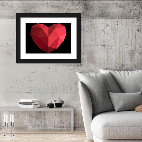 Faceted Red Geometric Heart Canvas Wall Art