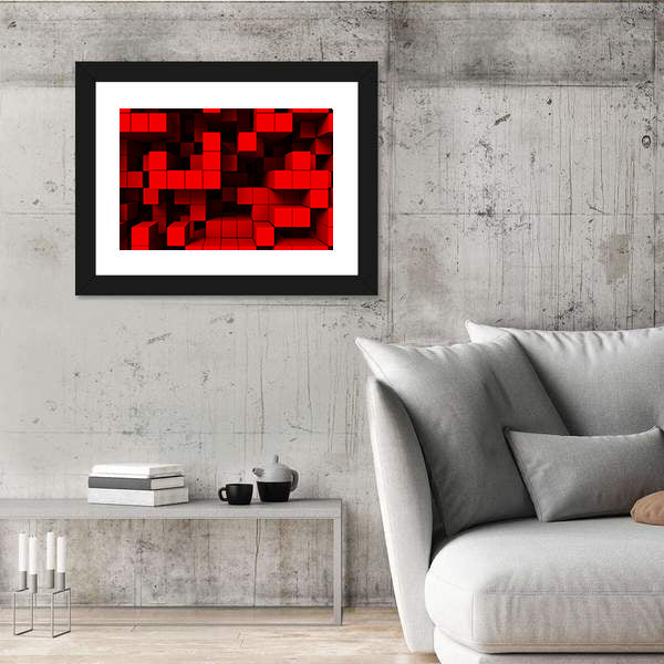 3d Red Cubes Abstract Canvas Wall Art
