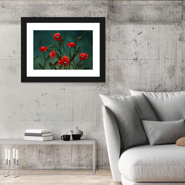 Surreal Poppies with Human Eyes Canvas Wall Art