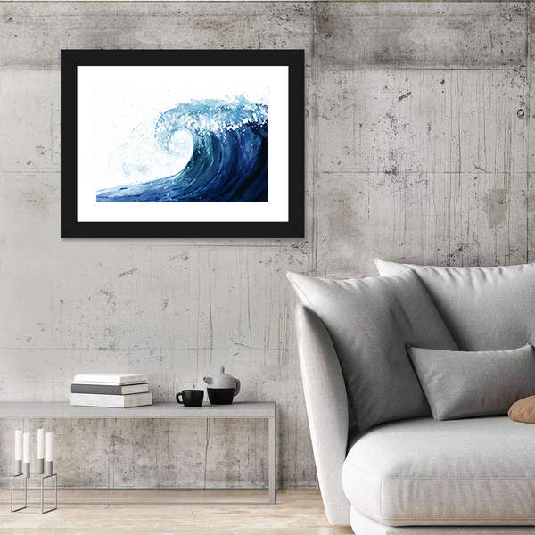 Crashing Ocean Wave Illustration Canvas Wall Art