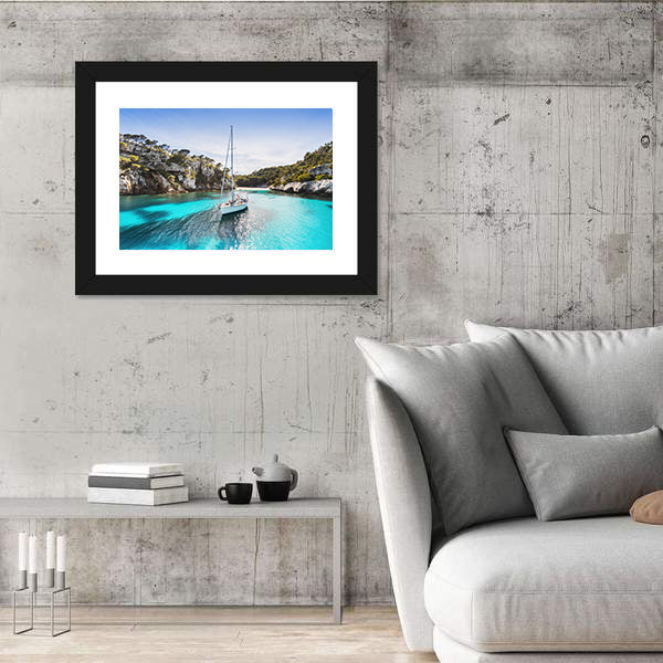 Anchored Sailboat in Turquoise Bay Canvas Wall Art