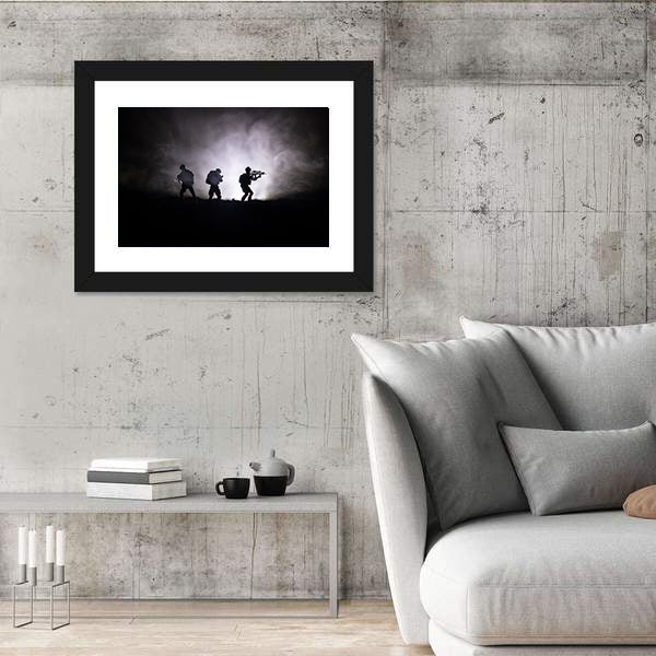 Three Soldier Silhouettes with Sniper Rifle Canvas Wall Art