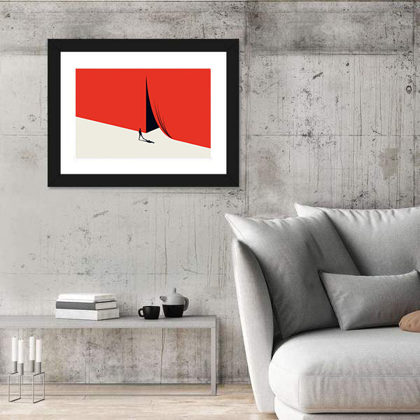 Man Walking Across Red Minimalist Landscape Canvas Wall Art