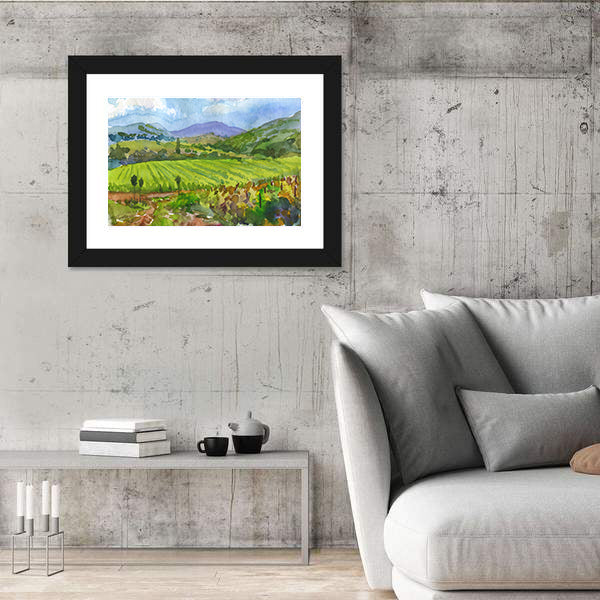 Watercolor Vineyard Landscape Canvas Wall Art