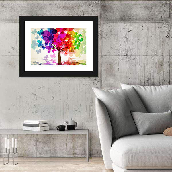 Abstract Colorful Tree with Butterflies Canvas Wall Art