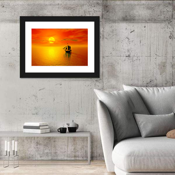 Old Boat Sunset Silhouette Canvas Wall Art