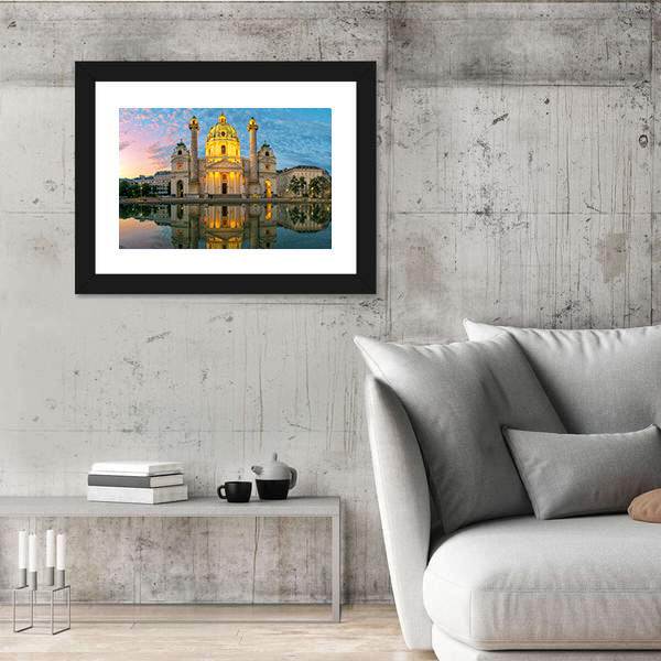St. Charles Church Sunset Reflection Canvas Wall Art