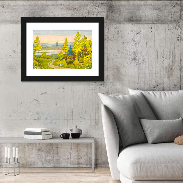 Watercolor Path to the Lake Canvas Wall Art