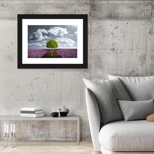 Crossroad in Lavender Meadow Canvas Wall Art