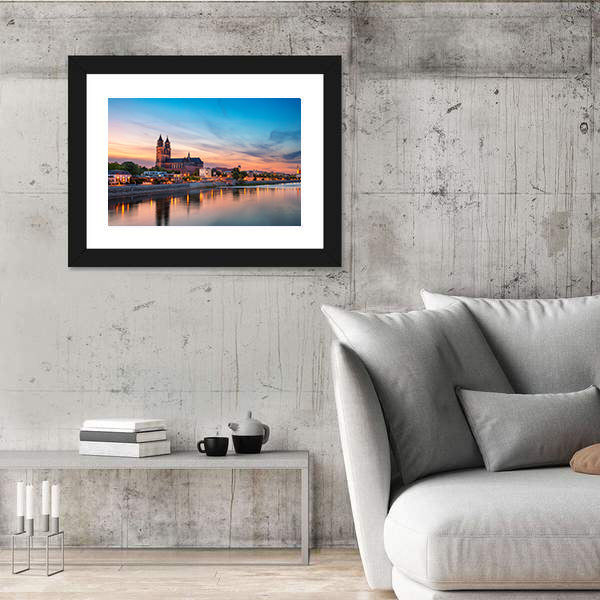 Magdeburg City And Elbe River At Sunset In Germany Canvas Wall Art