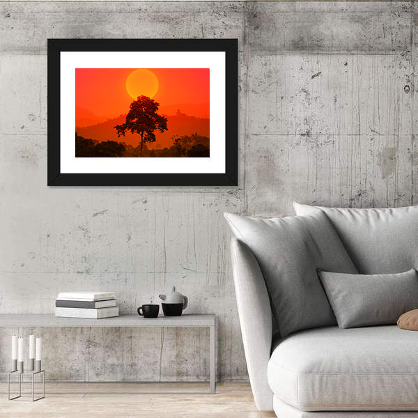 African Sunset with Big Tree Canvas Wall Art