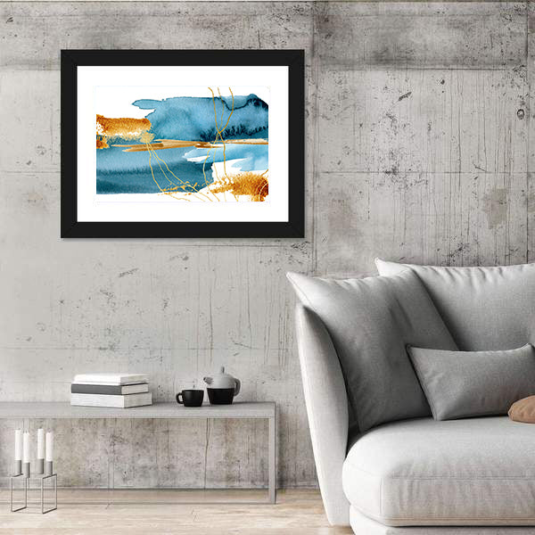 Blue and Gold Abstract Landscape Canvas Wall Art