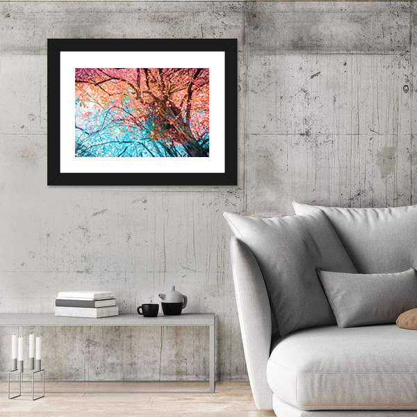 Looking Up Through Colorful Autumn Canopy Canvas Wall Art